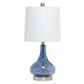 Lalia Home 23.25in Classix Rippled Colored Glass Bedside Desk Lamp with White Fabric Shade, Dark Blue LHT-4006-DB